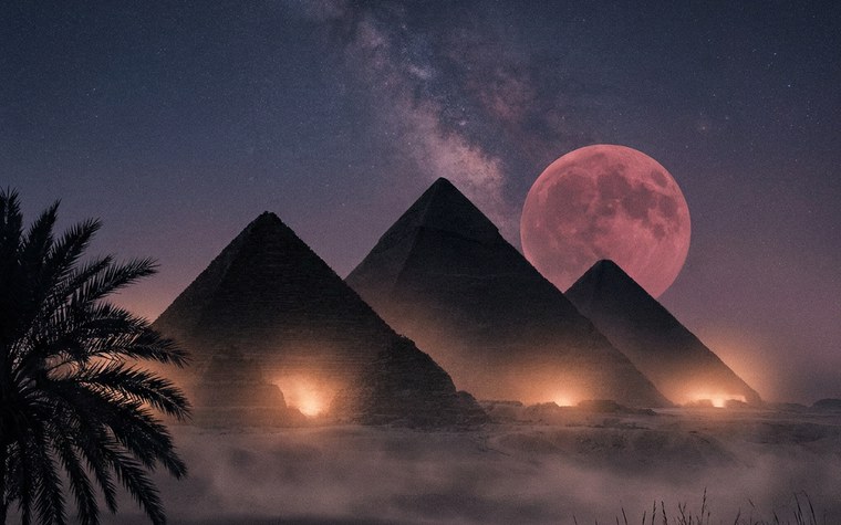 The pyramids under a rose moon